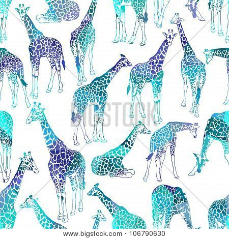 Vector Abstract Seamless Pattern With Giraffes