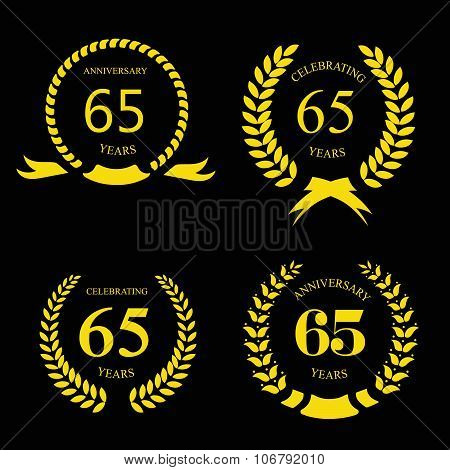 Sixty five years Anniversary laurel golden label set vector