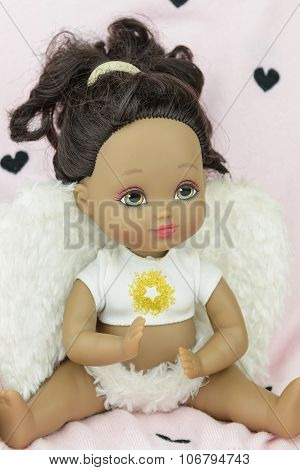 Black Skin Doll Wearing Angel Suit And Wings, Girl