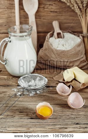 Egg Yolk On A Wooden Table  Closeup