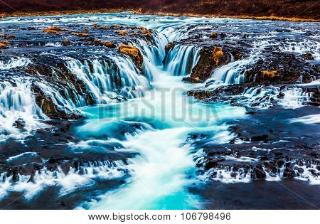 Beautiful Cascade Bruarfoss Waterfall, Iceland
