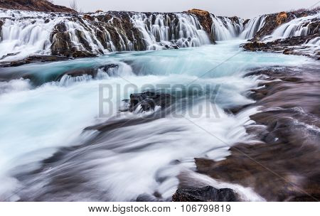 Beautiful cascade bruarfoss waterfall in Iceland