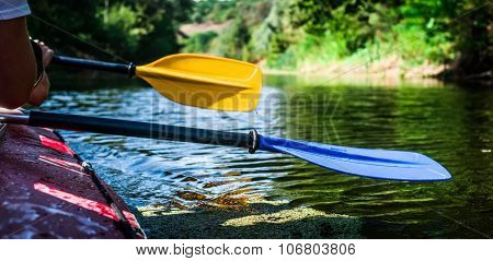 rowers on canoe floating to shore