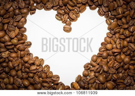 White heart created from coffee beans