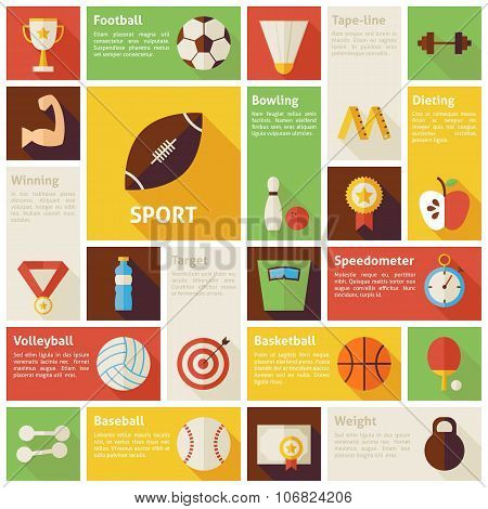 Flat Design Vector Icons Infographic Sport Recreation Competition Concept