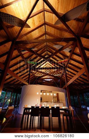 Dining Room With A High Ceiling