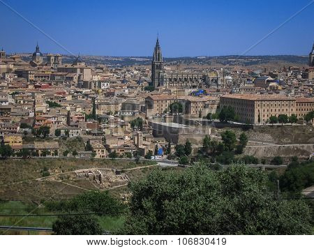 View Of Toledo From The Opposite Bank Of The River Tajo, Castilla La Mancha, Spain