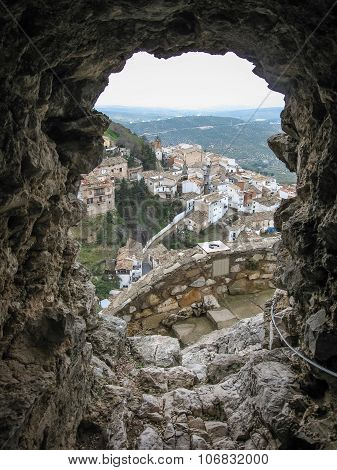 View Of The White City Through An Embrasure Of The Ancient Castle, La Iruela, Andalusia, Spain
