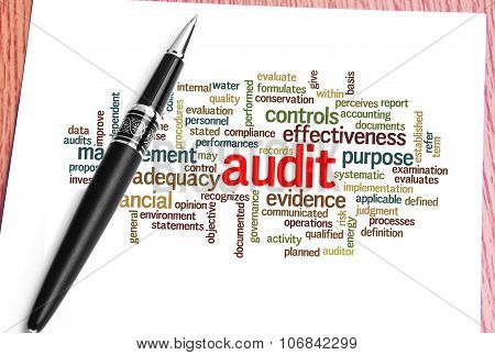 Paper, Pen And Word Cloud Of Audit