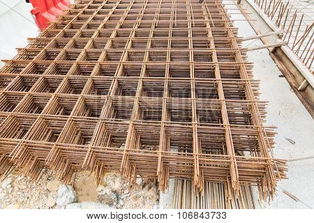 Concreate Metal Mesh Reinforcement At Constructiion Site