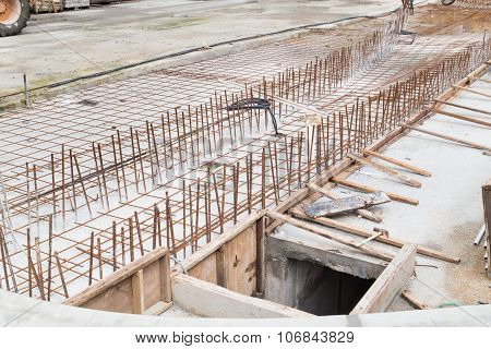 Concreate Metal Mesh Rebar At Constructiion Site For Floor Foundation
