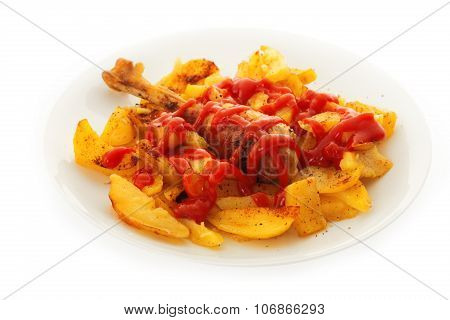 Tasty Meal In A Plate, Grilled Chicken And Patatoes