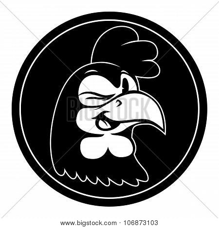 Vintage cartoon. Smiling and winking retro cartoon rooster character
