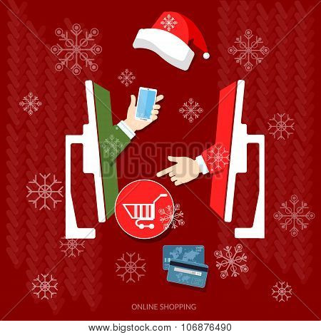 E-commerce And Online Shopping Christmas Shopping Holiday Sale Discount Santa Hat Online Store