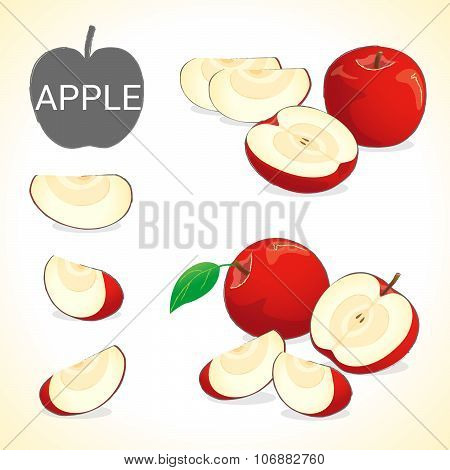 set of apples fruit apple with leave in vector and various styles for your design