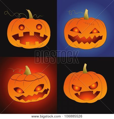 Set Of Pumpkin For Halloween (jack 'o Lantern) In Various Styles Vector Format