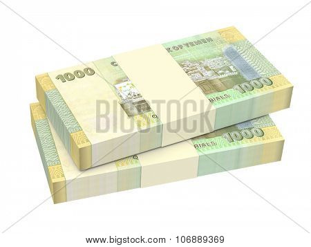 Yemeni rials bills isolated on white background. Computer generated 3D photo rendering.