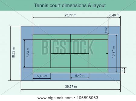 Big Tennis Court With Dimensions And Layout