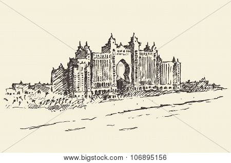 Atlantis Palm hotel Dubai United Emirates drawn