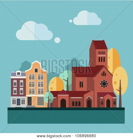 Flat Design Urban Landscape Illustration