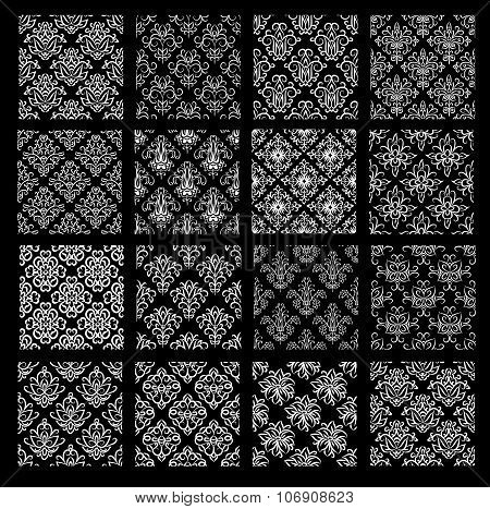 Set Of Ethnic Damask Vector Patterns In Black And White Colors. All Patterns Added As Swatches.