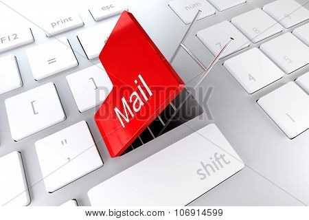 Keyboard With Red Enter Key Open Revealing Underpass And Ladder Mail