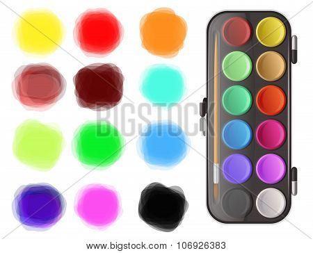 Watercolors And Color Splotches On White Background
