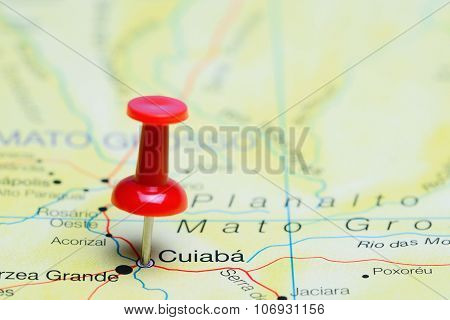 Cuiaba pinned on a map of Brazil