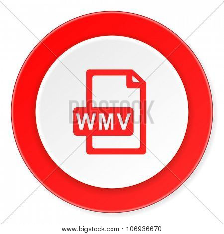wmv file red circle 3d modern design flat icon on white background  