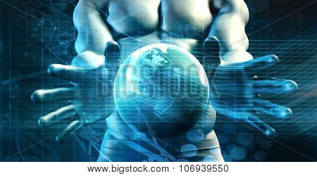 Businessman Executive Holding Globe with Glowing Ray of Light