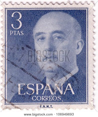 Spain - Circa 1955: A Stamp Printed In Spain Shows Francisco Franco, Circa 1955