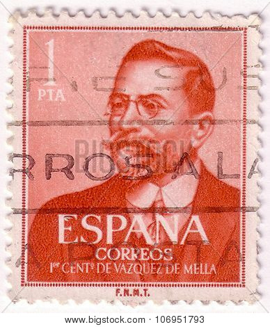 Spain - Circa 1961: Stamp Printed By Spain, Shows Juan Vazquez De Mella, Circa 1961