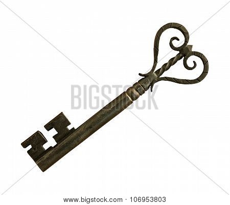 The Ancient Old Key On White Background, Isolated