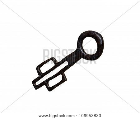 Rusty Ancient Old Key On White Background