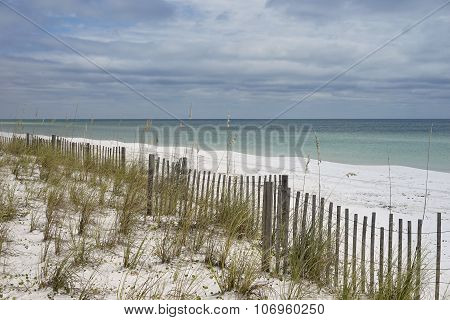 Overcast Day At Pretty Florida Beach With Sand Fence