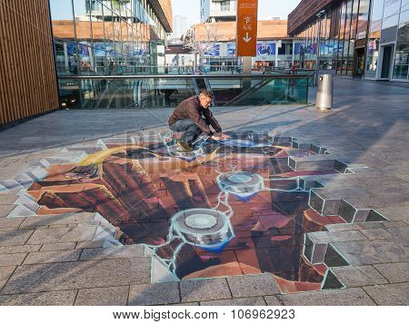 Street art showing optical illusion