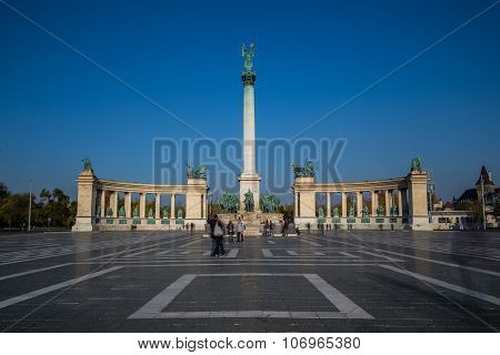 Millennium Memorial At Heroes' Square In Budapest