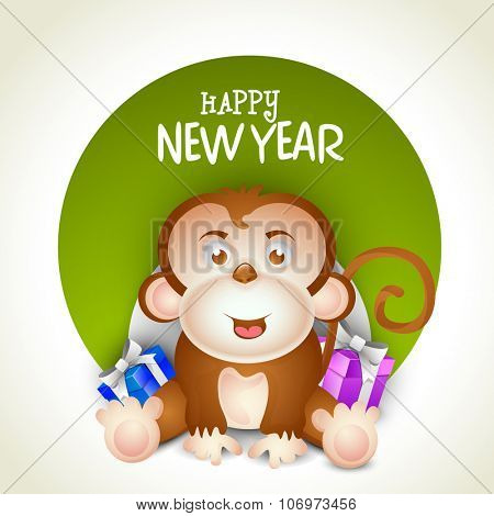 Cute Monkey with glossy gifts for Chinese New Year celebration.