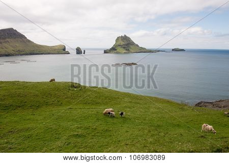 The Islands Gasholmur And Tindholmur And  Mykines On The Faroe Islands