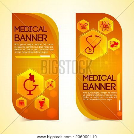 Medical vertical banners set with medicine and science symbols flat isolated vector illustration