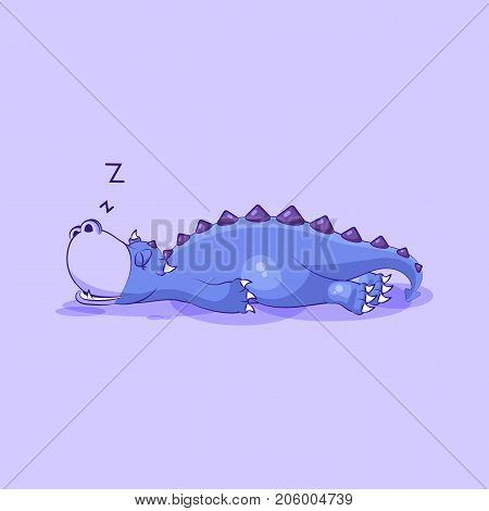 Vector Stock Illustration isolated Emoji character cartoon dragon dinosaur sleeps on the stomach sticker emoticon for site, info graphics, video, animation, websites, mail, newsletters, reports, comic