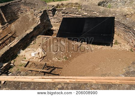 Archaeological digging site - excavation of old ruins