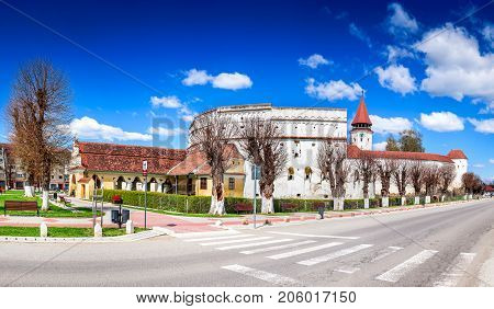 Prejmer Romania and medieval fortified Saxon church in Brasov county landmark of old Transylvania