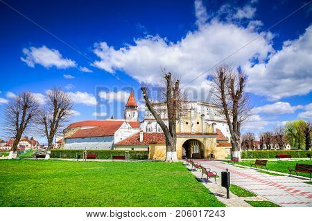 Prejmer Romania and medieval fortified Saxon church in Brasov county landmark of old Transylvania