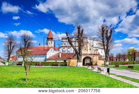 Prejmer Romania and medieval fortified Saxon church in Brasov county landmark of old Transylvania
