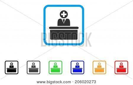 Medical Bureaucrat icon. Flat iconic symbol in a rounded frame. Black, gray, green, blue, red, orange color versions of Medical Bureaucrat vector. Designed for web and software UI.