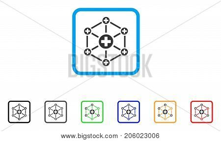 Medical Network icon. Flat iconic symbol inside a rounded frame. Black, gray, green, blue, red, orange color versions of Medical Network vector. Designed for web and app user interface.