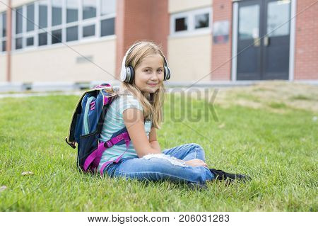 A nine years old girl student at school