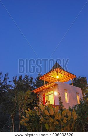 little hut and blue sky in nautre