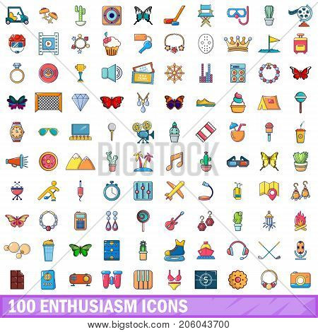 100 enthusiasm icons set in cartoon style for any design vector illustration